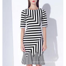 Verão Irregular Cor Tail Stripe Elegant Ladies Dress